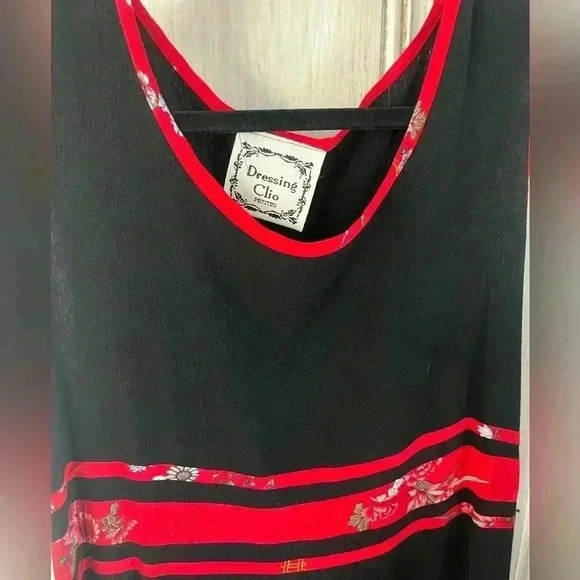 VTG 90s Y2K Asian Inspired floral Pattern Midi Black Dress Sz M Dark Romantic - Picture 8 of 8